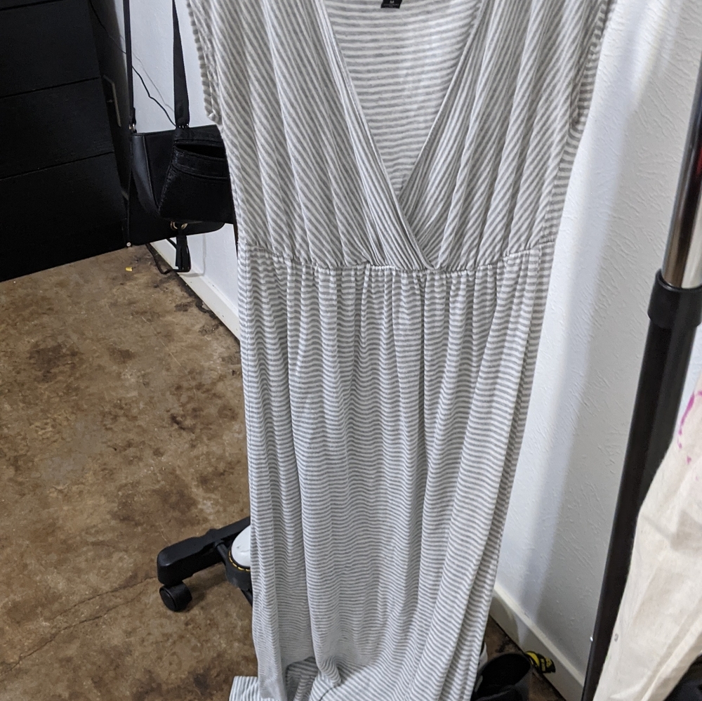 Long grain white striped dress with low neckline